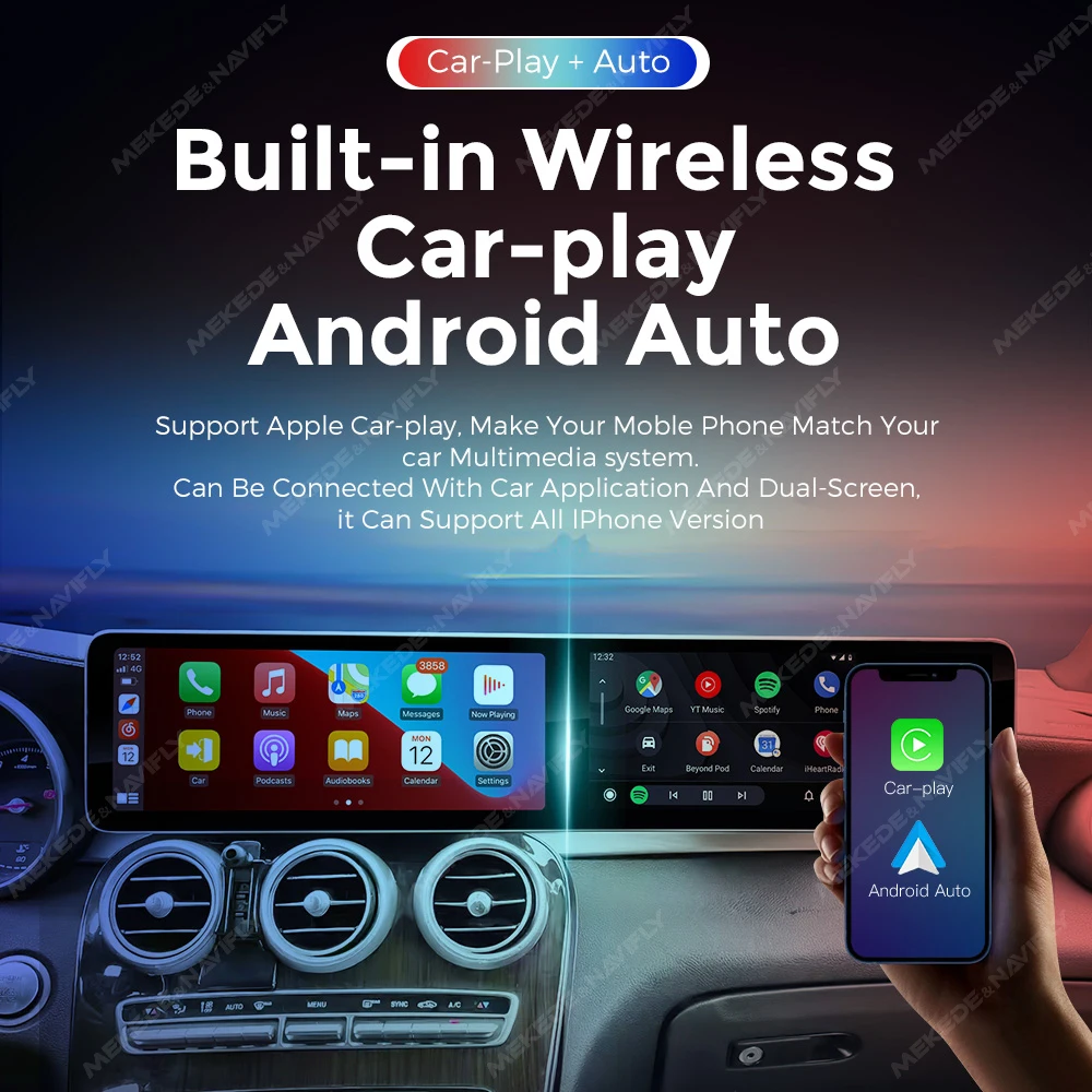 Navifly NF 12.3inch 1920*720 screen Car-play auto GPS navigation 8+128G for benz C/GLC 2015-2020 MTK8667 Car navigation system