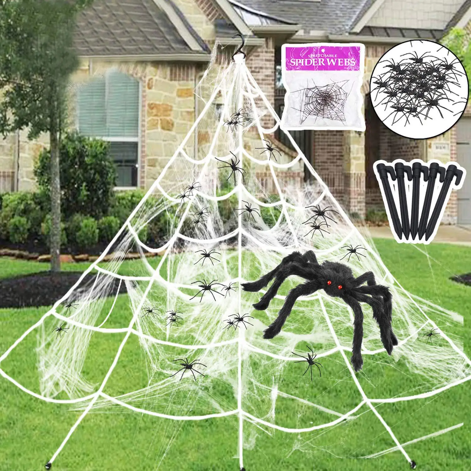 New Halloween decoration props luminous triangular spider web fan-shaped web giant simulation super large spider