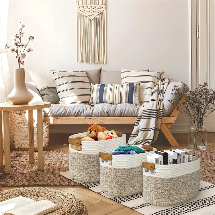 Cotton Rope Baskets Rope Storage Baskets for Organizing Decorative Storage Baskets for Living Room