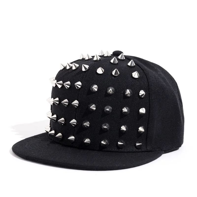 High Quality Flat hats Caps Snapback Adjustable riveted baseball hat Man Woman black Hedgehog punk hip-hop hat