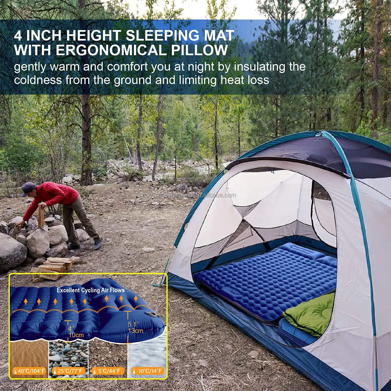 two person wide inflatable sleeping pad self double camping bed mattress twin sleeping pad