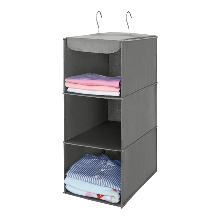 Grey Cotton Closet Hanging Storage with Metal Hook Odorless Wardrobe Storage Organizer