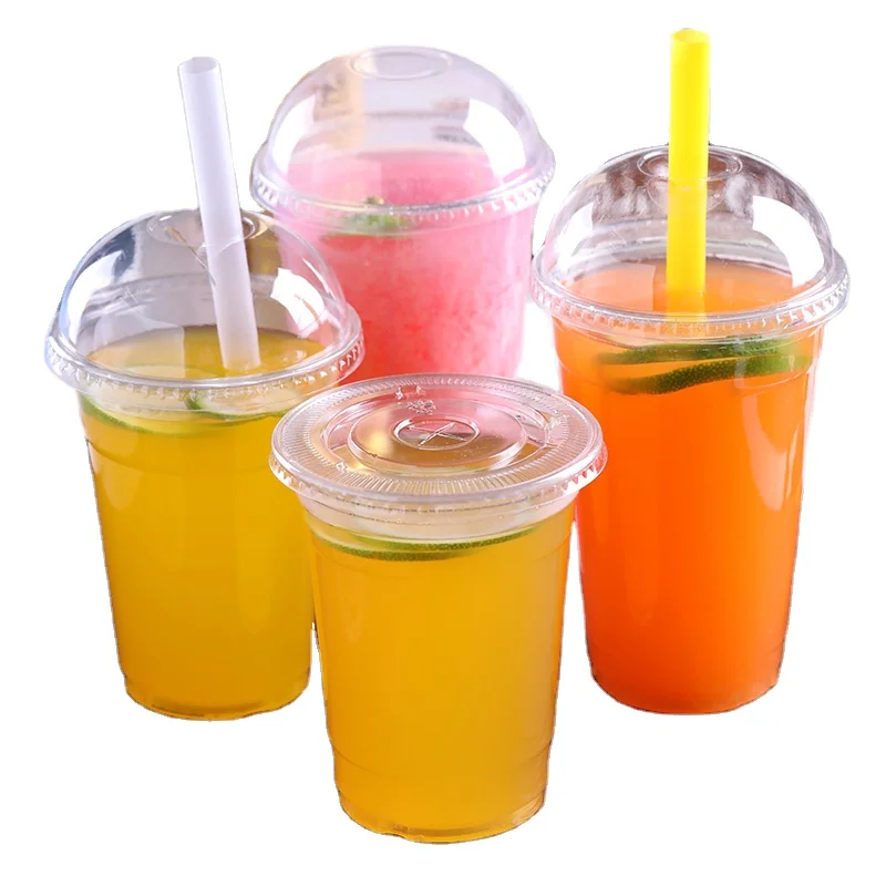 
custom disposable clear plastic cup with lid and straw 