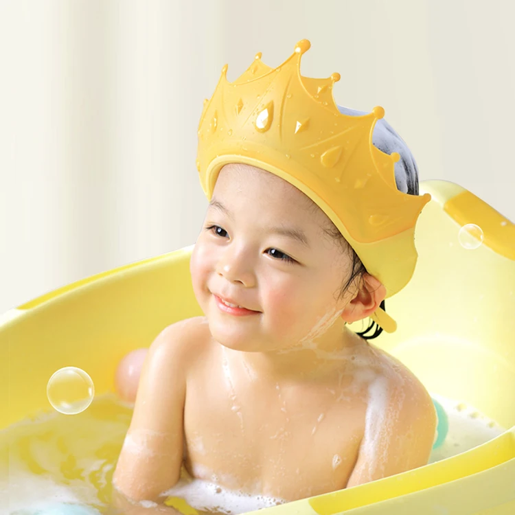 Adjustable Crown Shape Infant Bath Set Shampoo Hat & Ear Shield Multifunction Kids PP & TPE Material Bath Cap