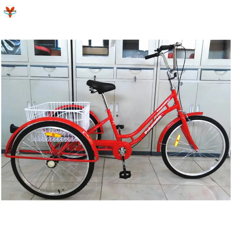 
New arrival 3 wheel bicycle single speed adult bike tricycle with basket 24inch alloy wheel 