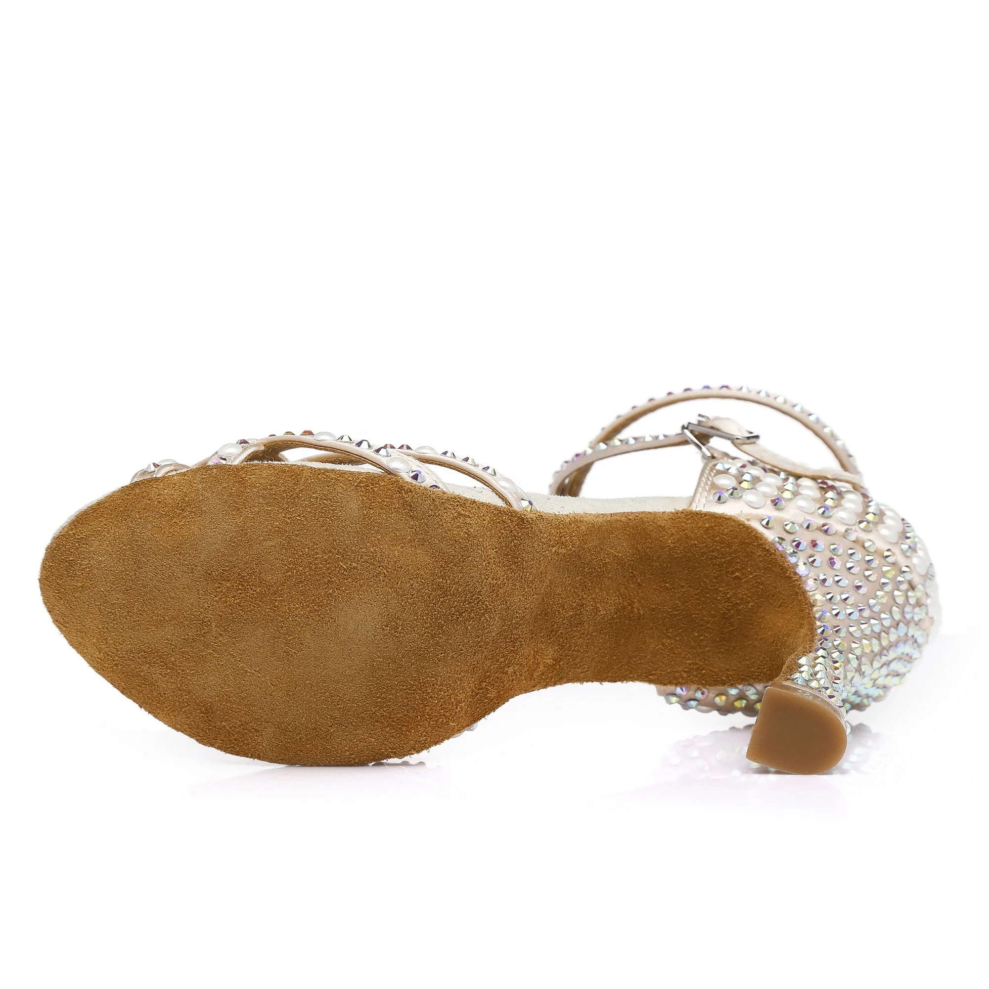 Последняя модель L379 Женская атласная обувь на высоком каблуке для латиноамериканских танцев с кристаллами