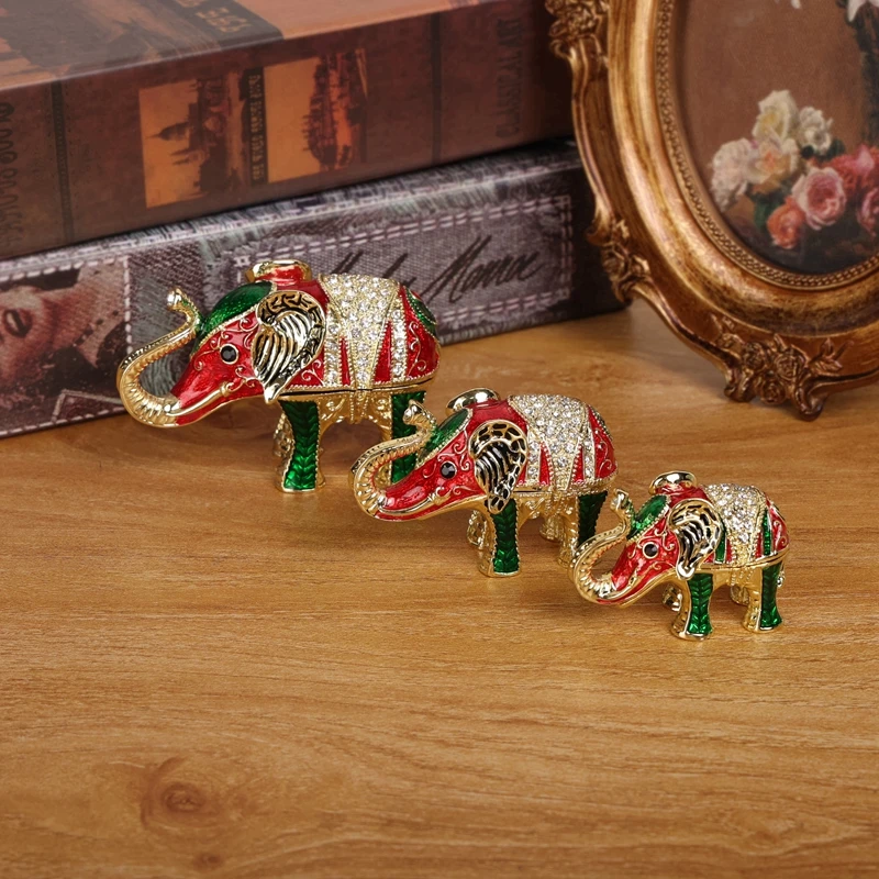 SHINNYGIFTS Elephant Family 3pcs/set Metal Craft Trinket Box Handmade Enamel Home Decorative Gifts