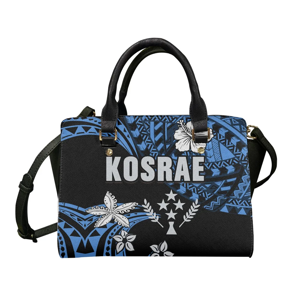 Sublimation Print Handbags And Purses Polynesian Tribal Kosrae Islands Flowers Printed Handbags Leather Top Handle Tote Handbags