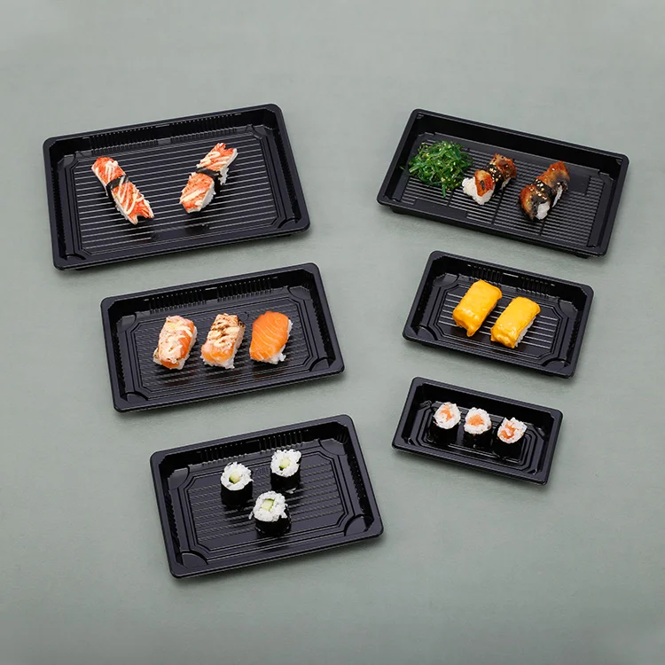
Factory Direct Plastic Food Plates Disposable Plastic Sushi Tray Disposable Sushi Box 