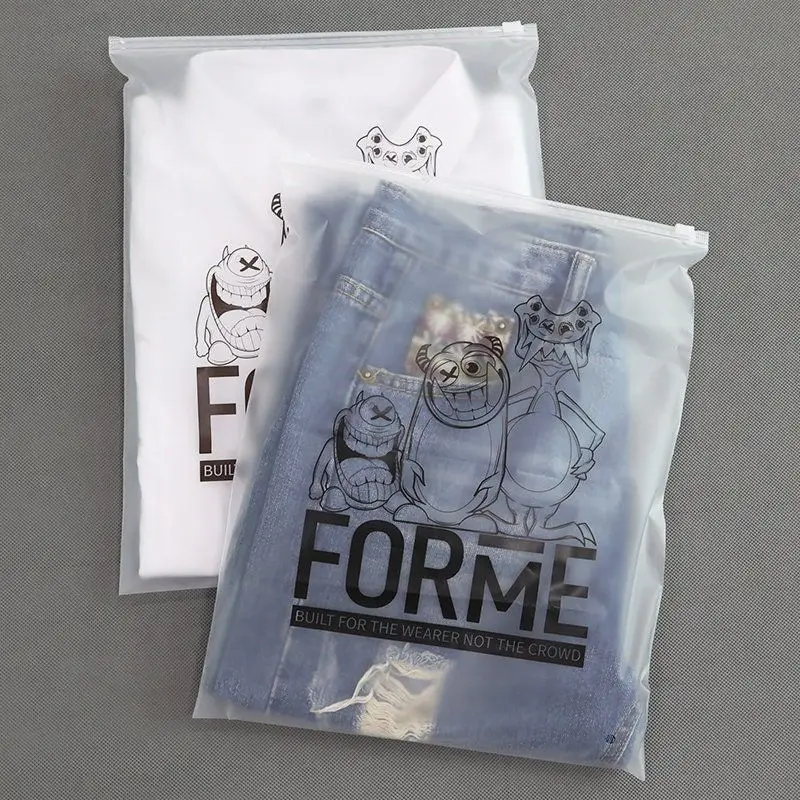 wholesale custom printed clear Pvc/pe packaging pouches zipper cosmetic frosted plastic zipper bag for t-shirt clothing packing