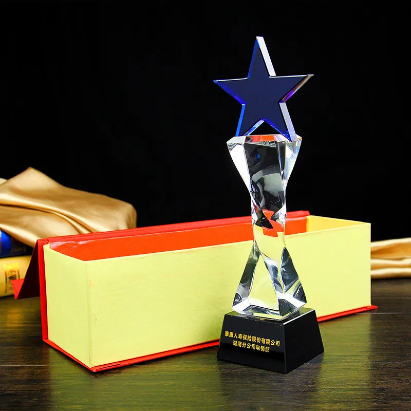 Souvenir Business Gift Wholesale Blue Star crystal plaque award trophy