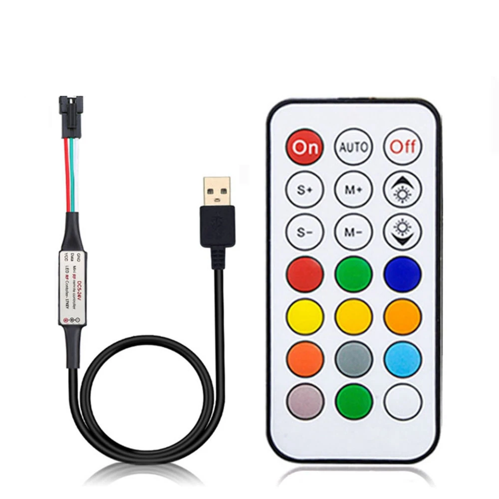 Смарт-контроллер RGBIC 5 В USB 21 ключ полноцветный Радиочастотный пульт для 3Pin 5050 RGB WS2812 WS2811 SK6812