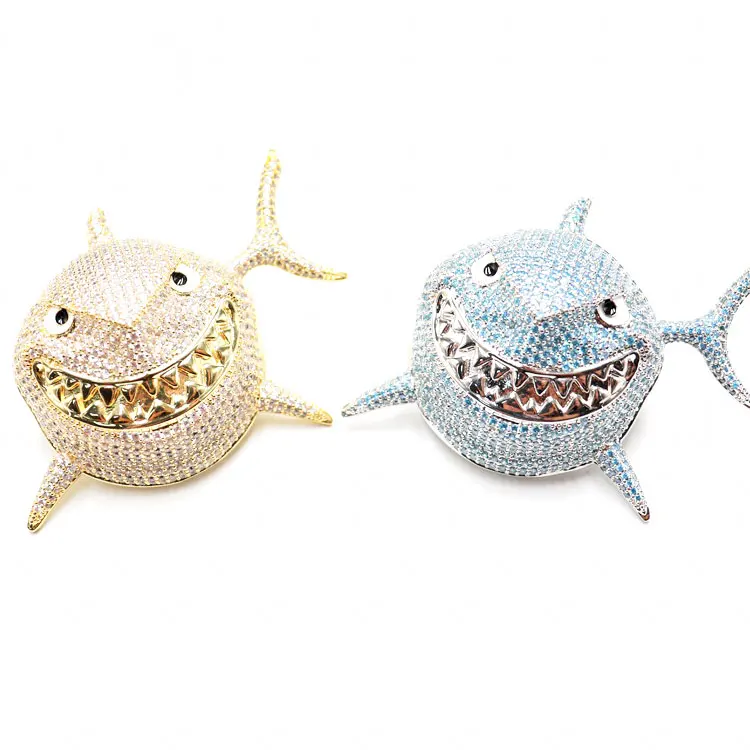 Hip Hop Custom Large Shark Iced Out Diamond Pendants  Fashion Jewelry Necklaces