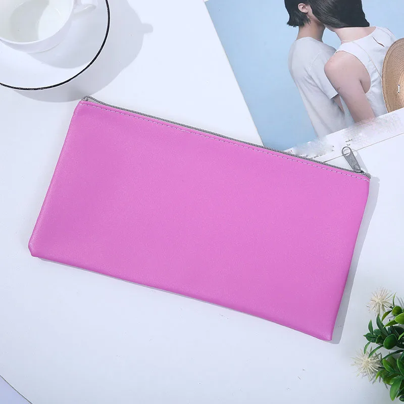 PU leather storage bank money pouch Custom Multi-color Portable Bill Cash Bag with Zipper Waterproof file document bag