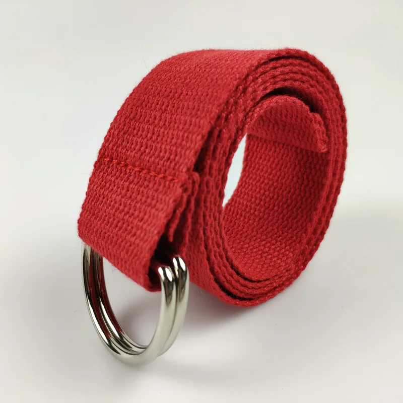 3.8cm Double D Ring Buckle Cheap Price Polyester Cotton Woven Web Casual Canvas Fabric Belt for Woman Kids  Training Accessories