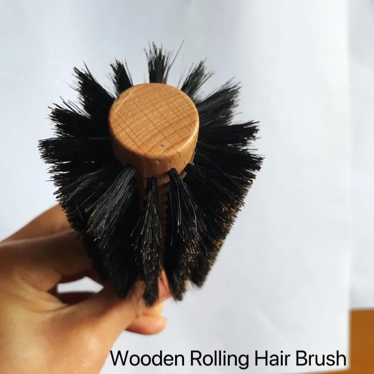 Custom Logo Professional Factory Round Hair Brush Wooden Handle Boar Bristle Styling Hair Scalp Message Brush