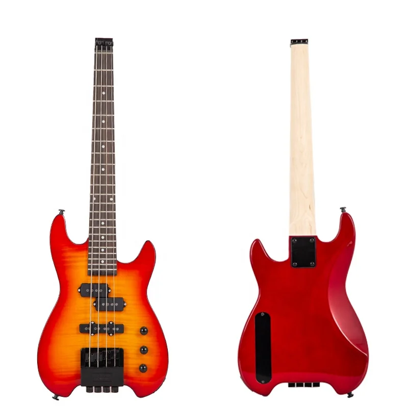 4 string headless guitar bass Mini bass Cherry color Flame maple top Made in China customized high quality electric guitar