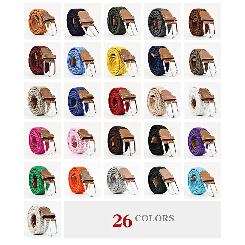 Custom Unisex Men Lady Casual Knitted Fabric Woven Braided Elastic Stretch Belt for Women Jeans Multi-color