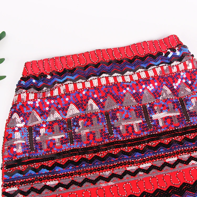 2021 New European And American Wind Color Women Mini Sequins Embroidery Skirt Joker Bag Hip Skirt