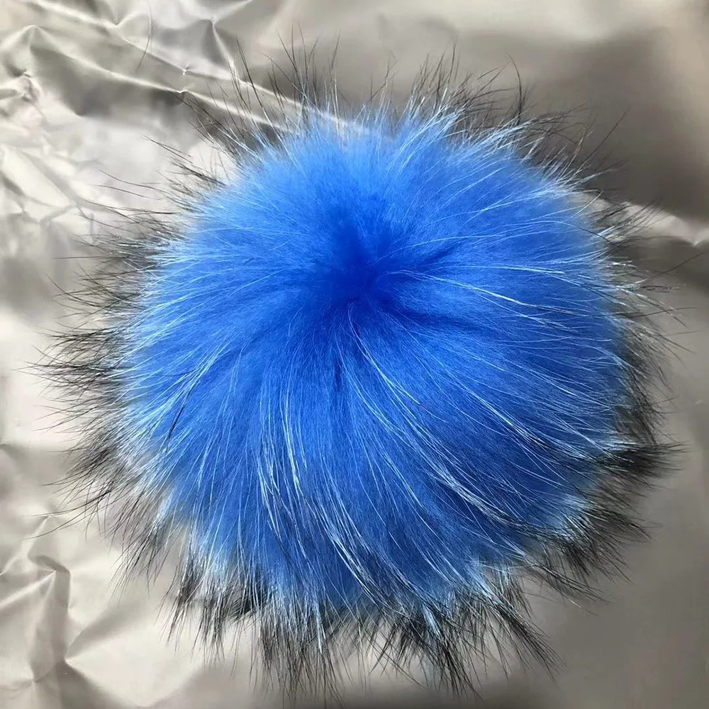 Natural Raccoon Fur Pompom 15 cm real Raccoon Fur Ball  fluffy pom pom Ball With Snap