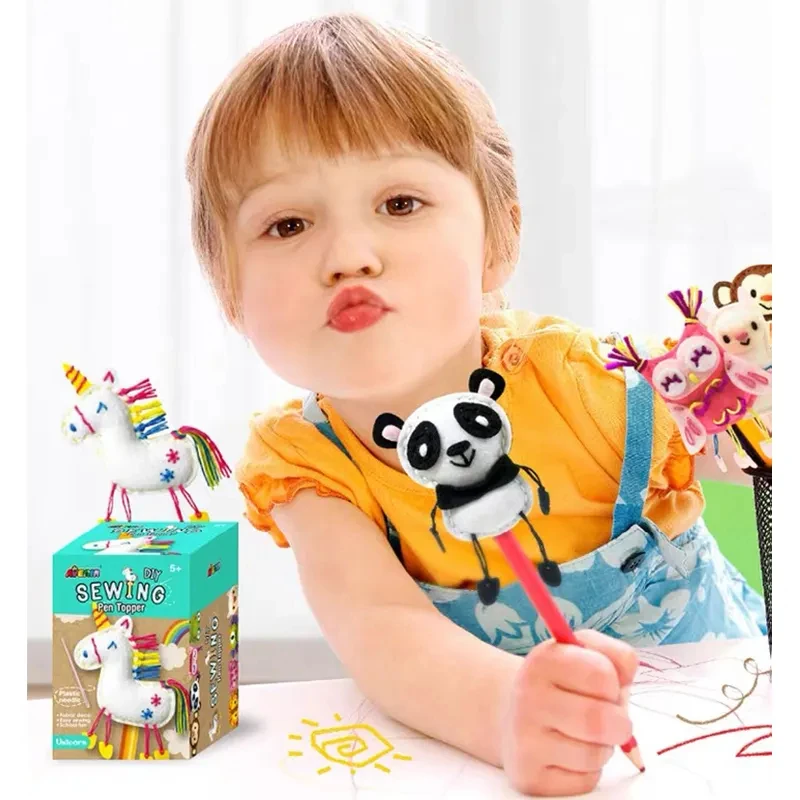 Children Educational Sewing Toy Kits Diy Cartoon Animals Pen Topper Sewing Series Game Toys Set Craft Exercise Toy For Kids