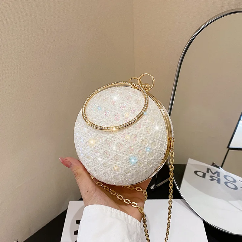 New Factory Wholesale  Circular Evening clutch Bag Crystal Dinner Party Wedding Purses and handbag luxury Designer shoulder bag