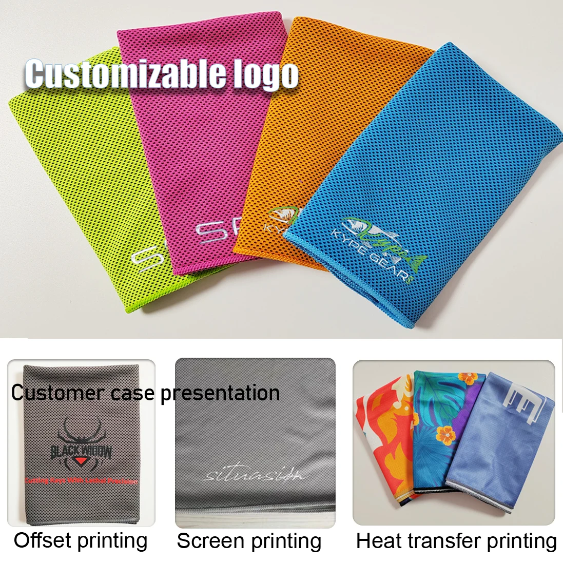 Customized logo print super dry sport ice cooling microfiber towel arctic cool towel with bottle