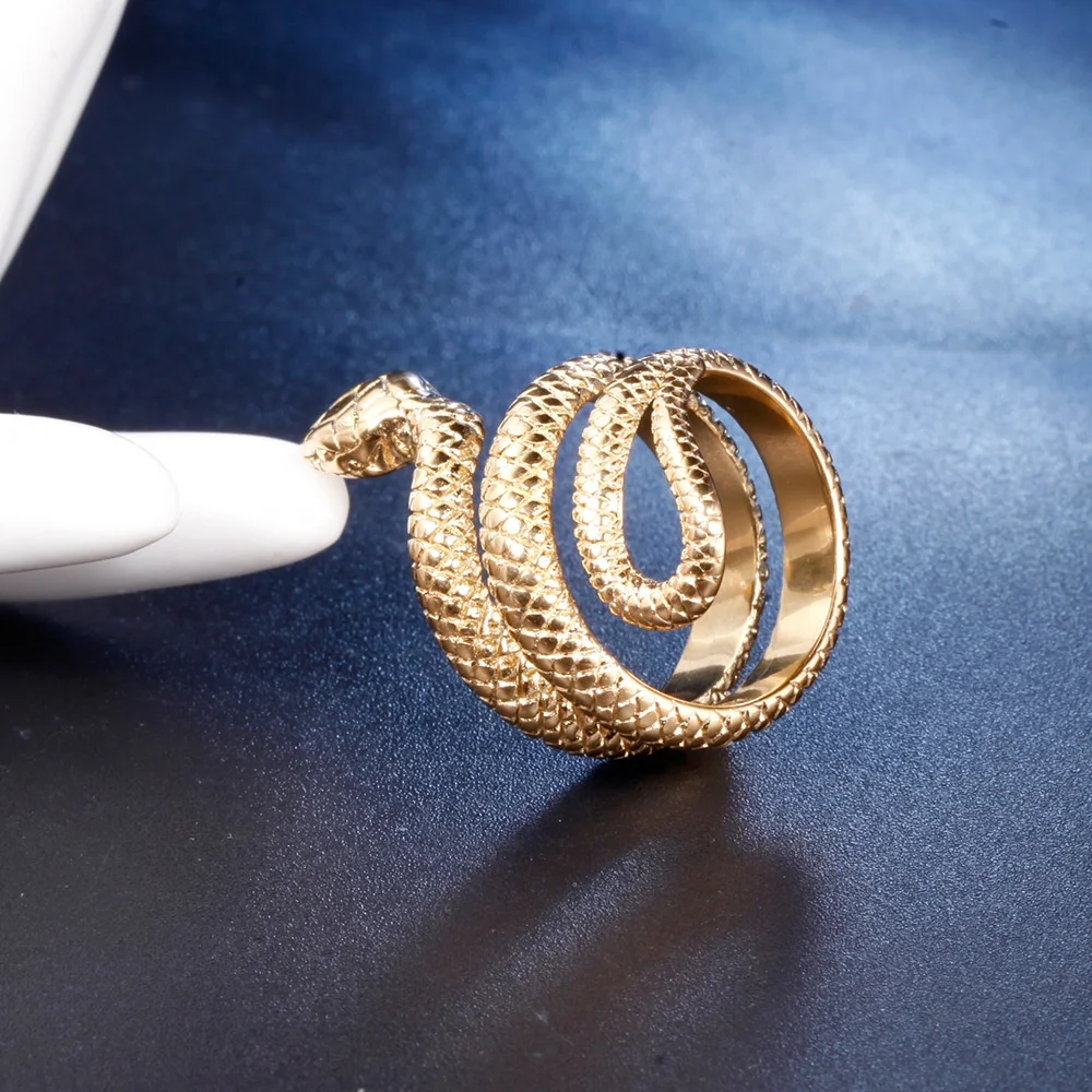 VAF Bague Serpent En Couleuvre Acier Inoxydable Anillos De Serpientes Hombre Stainless Steel Gold Snake Shape Ring