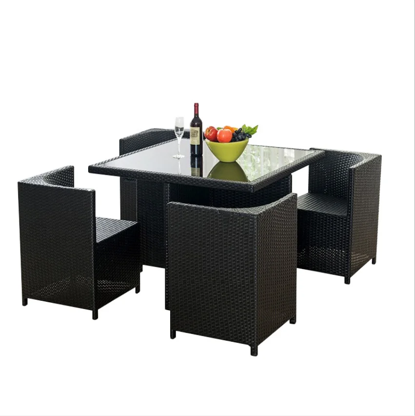 Competitive Price Space-saving PE Rattan Garden Chairs Balcony wooden dining outdoor patio chair