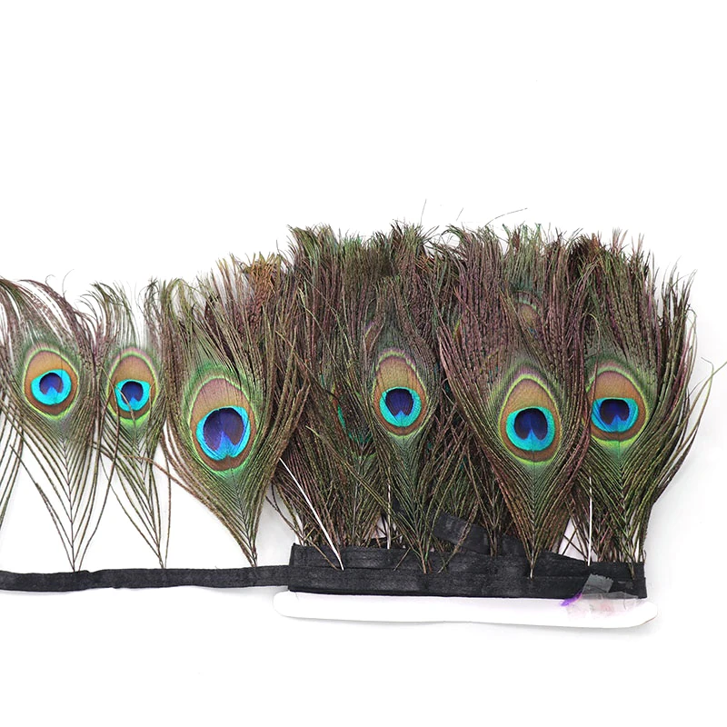 High Quality Trims Fringe  Costumes Decoration Dyed Peacock Eye Feathe Satin Ribbon Sewing Crafts
