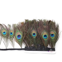 High Quality Trims Fringe  Costumes Decoration Dyed Peacock Eye Feathe Satin Ribbon Sewing Crafts