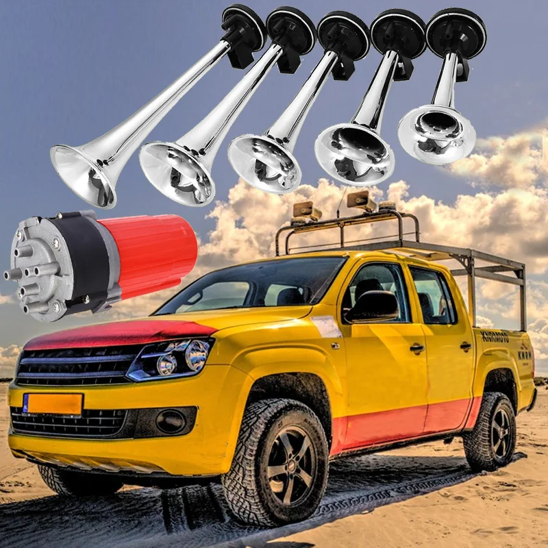Dukes Of Hazzard Dixie Horn TZ-329 Chrome Compressor 5 pipe 120db Hose Trumpets Musical Car Horn Kit