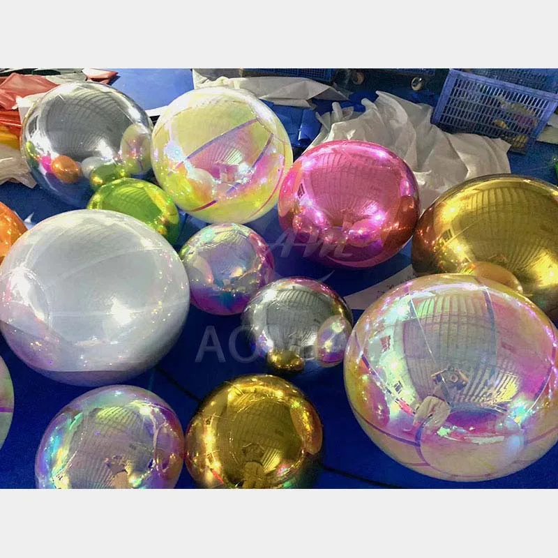 Hot Sell Decorative Shinny Flash Ball Colorful Mirror Giant Party Inflatable Silver Reflective Balloons
