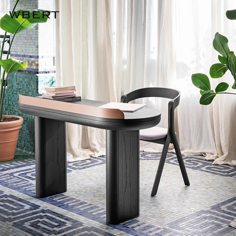 WBERT Solid Wood Oval Nordic Simple Log Creative Computer Table Designer Personalized Office Conference Table