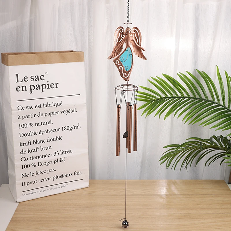 2021 new metal luminous wings praying angel wind chimes for church or home garden decoration