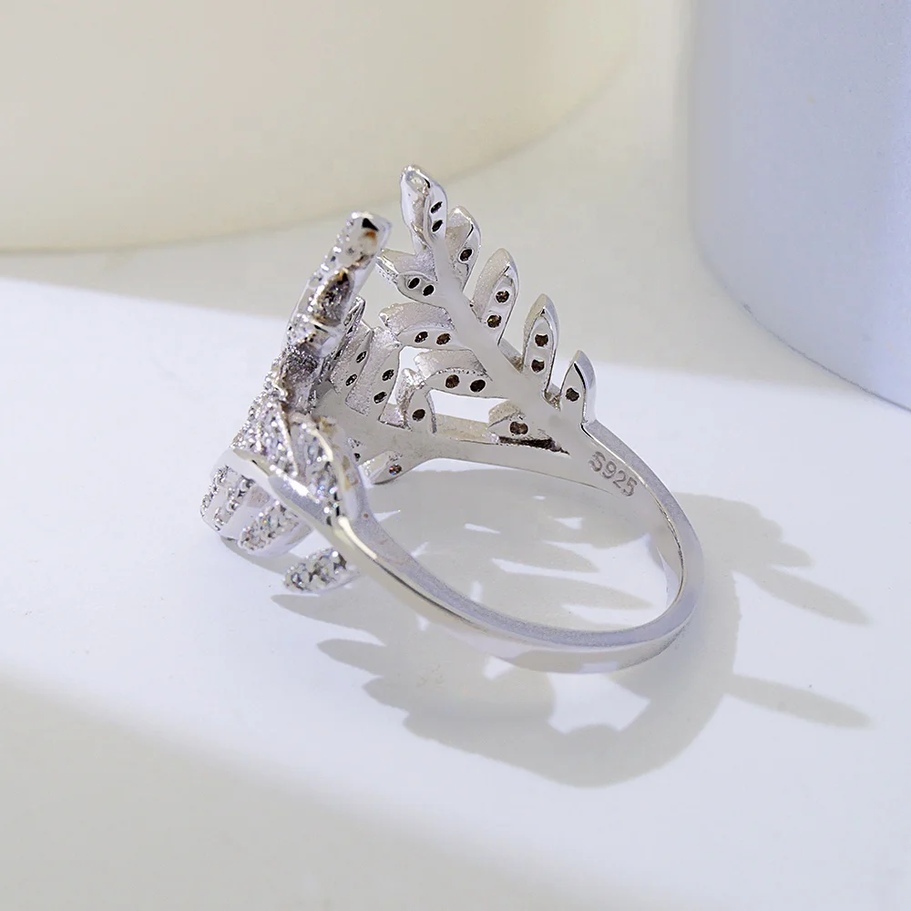 Wholesale Fine Jewelry Leaf Shaped Rings Fashion S925  Sterling Silver 925 Rings