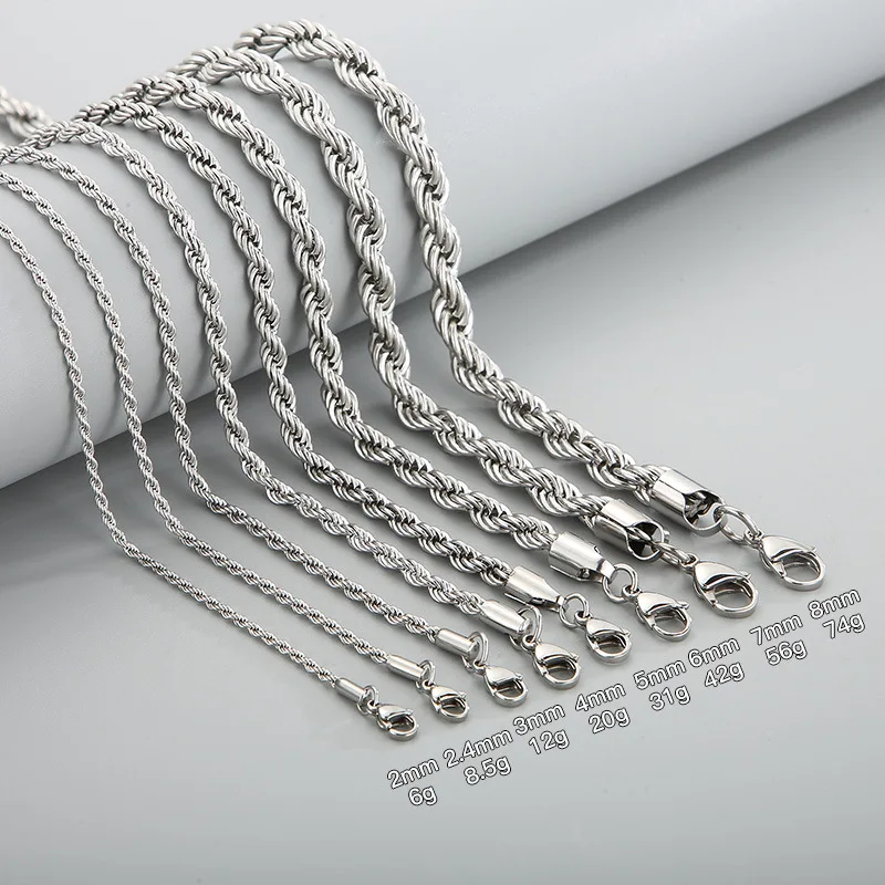 7Mm 18K Mens Solid Gold 2-8Mm Stainless Steel Twisted Rope Chain Necklace 6Mm 18K Gold Rope Twist