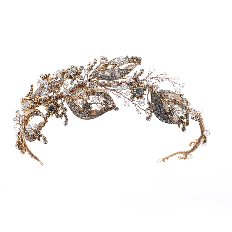 Корона для волос ручной работы с золотыми листьями и стразами свадебные аксессуары корона выпускного вечера