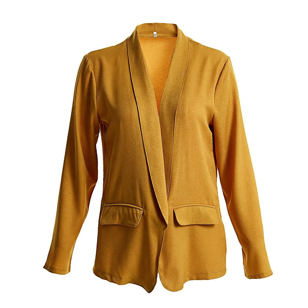 Женский эластичный легкий блейзер с рукавами-рюшами и открытой передней частью для работы и офиса, 3/4