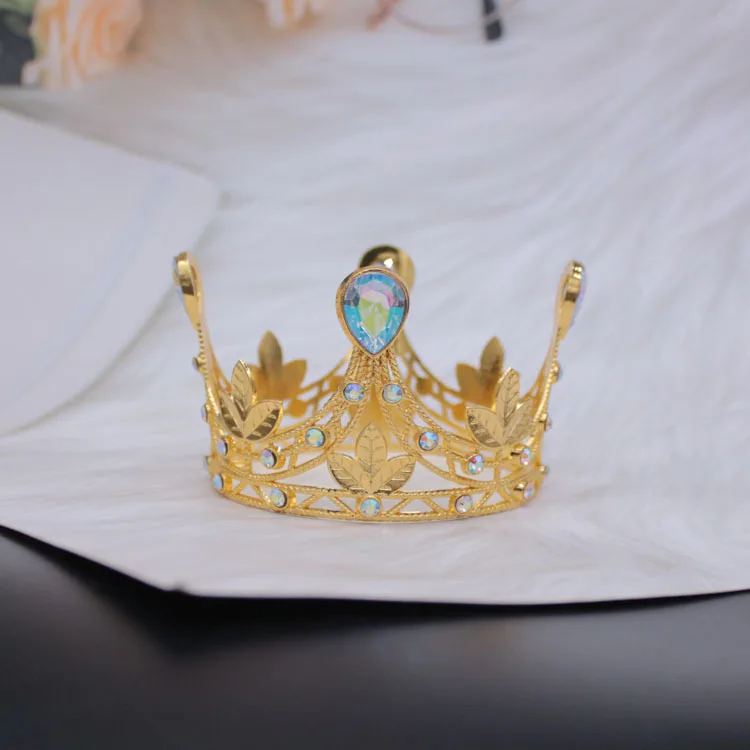 Girls princess crown wedding birthday party round rhinestone cake metal crown tiara