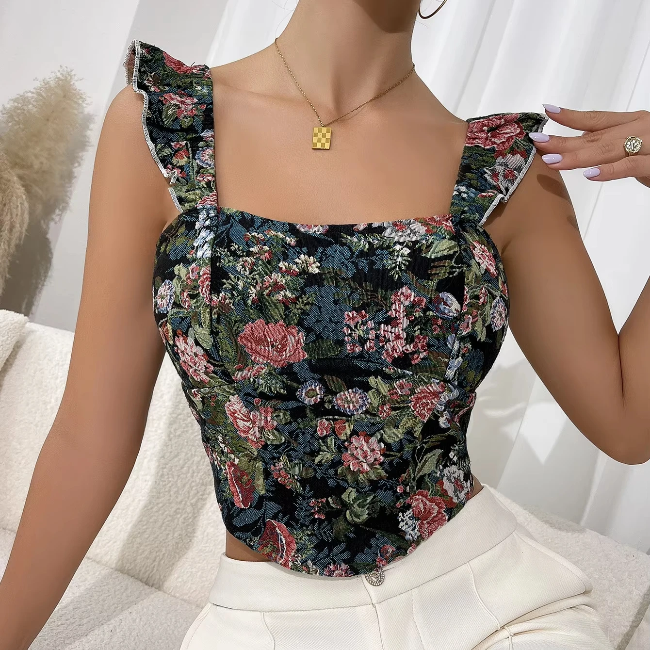 Fashion New Sexy Retro Prints Women Sleeveless Lingerie Bodyshaper Overbust Tube Outwear Waist Cincher Bustier Corset Top