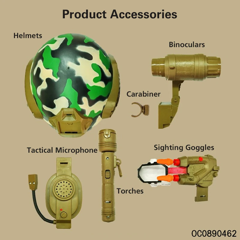 Flashlight earphone amplifier 4x telescope role pretend play toys plastic military camouflage helmet kid