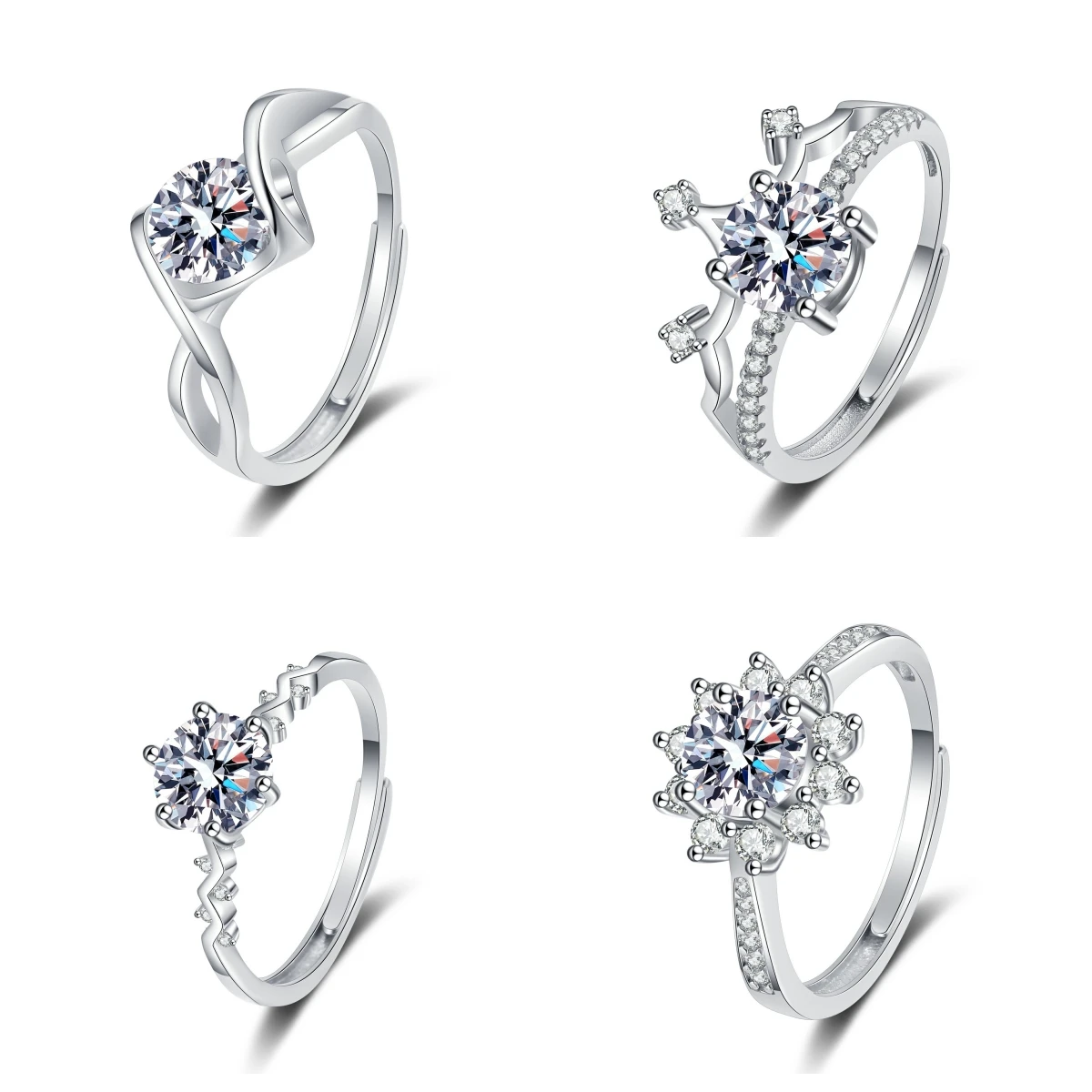 Moissanite diamond engagement wedding copper rings set wholesale classic cz cubic zirconia silver rings for women