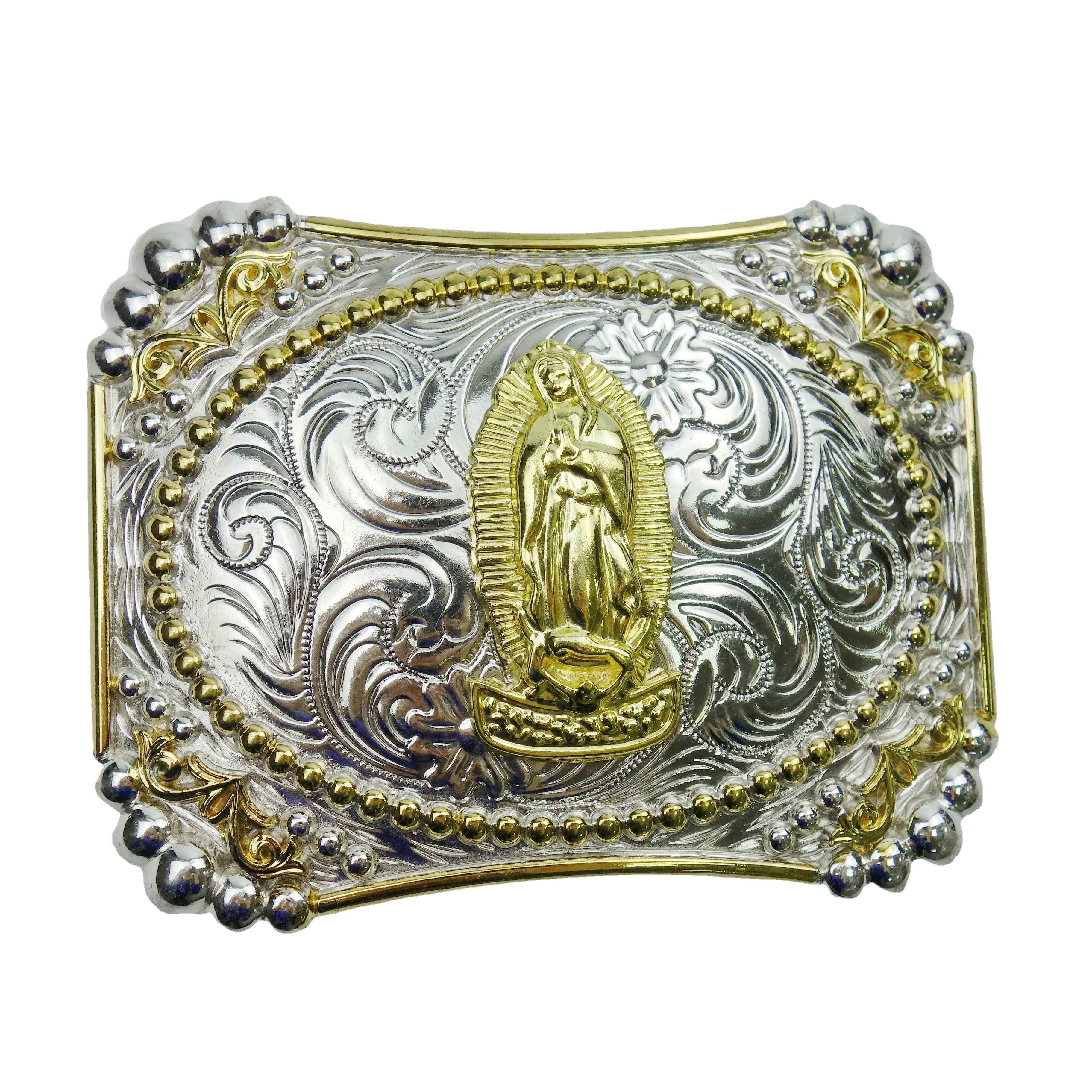 Factory wholesale new hot selling western style large belt buckle shiny silver gold Cowboy cowgirl Belt Buckle