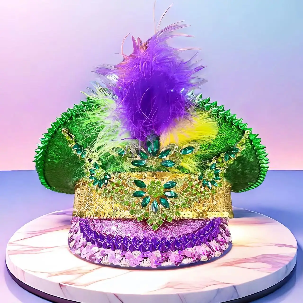 Sequin Rhinestone Party Hat Music Party Stage Hat Carnival Captain Festival Birthday Women Men One Piece Green Purple Pink Plush