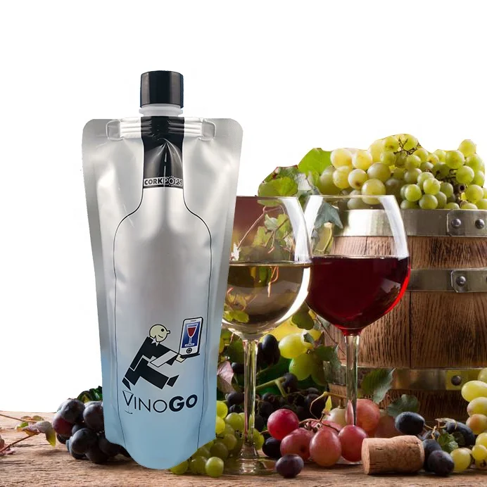 750 ml liquid doypack hot sale Eco-friendly Custom Logo aluminum foil Stand Up spout pouch With black lid for red wine drink bag