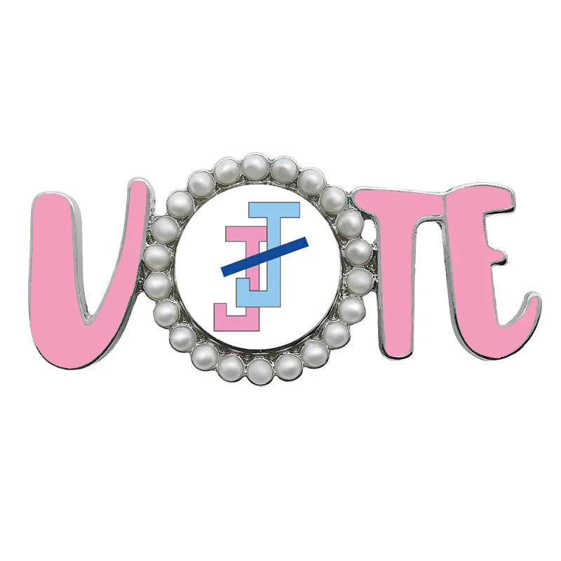 New Release Light Pink And Blue Tone Jack And Jill Of America Inspired Voting Pin Cute Pearl Inlaid JJOA Ladies VOTE Brooch