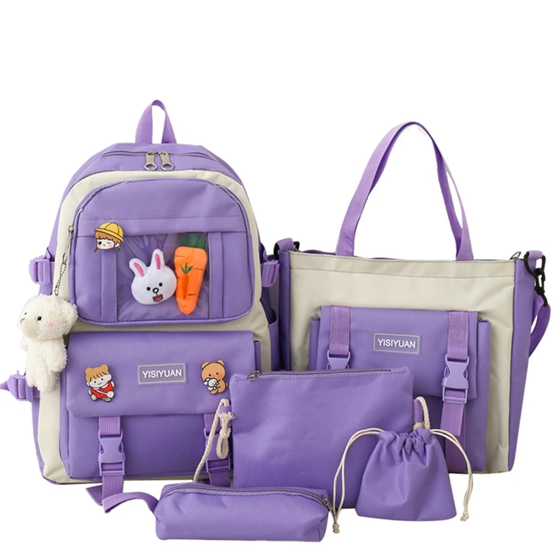 2025 New design fashion 5 pcs set girls bags school backpacks set for teens