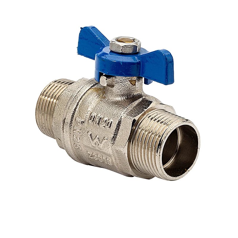 Double Thread Blue Aluminium Butterfly Handle PN 25 Brass Ball Valve with nickle plating