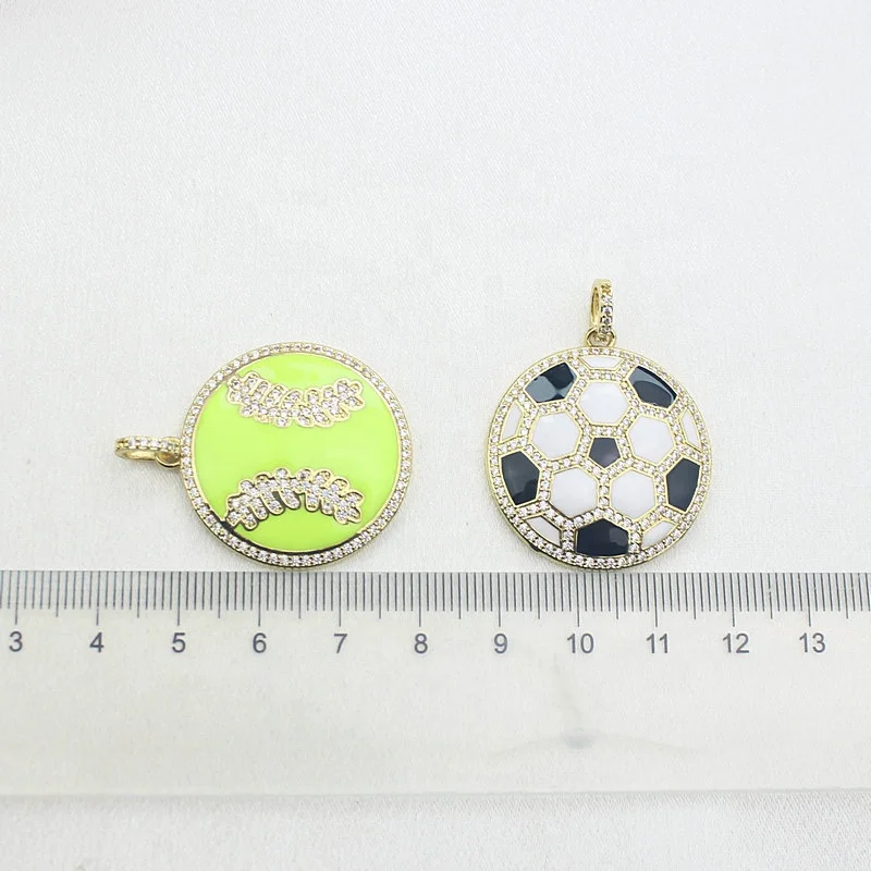CH-LAP1195 CZ plating volleyball/baseball enamel tennis/soccer round ball pendant gold-plated large accessory wholesale jewelry